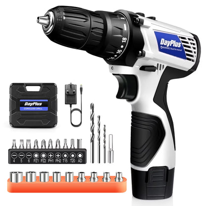 Cordless Drill and Driver Kit with Battery, 2-in-1 Electric Screwdriver with 45 N.M Torque, Dual Speed and 3/8 Inch Keyless Chuck