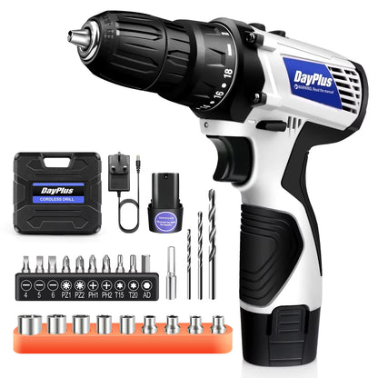 Cordless Drill and Driver Kit with Battery, 2-in-1 Electric Screwdriver with 45 N.M Torque, Dual Speed and 3/8 Inch Keyless Chuck